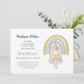 Unicorn 1st Birthday Girl Rainbow Invitation Kaart (Staand voorkant)