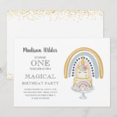 Unicorn 1st Birthday Girl Rainbow Invitation Kaart (Voorkant / Achterkant)