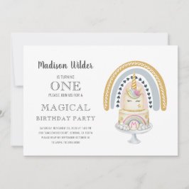 Unicorn 1st Birthday Girl Rainbow Invitation Kaart
