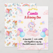 Unicorn 1st Birthday Kaart (Voorkant / Achterkant)