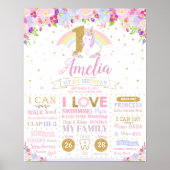 Unicorn 1st Birthday Milestone Poster geboorte Sta (Voorkant)