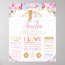 Unicorn 1st Birthday Milestone Poster geboorte Sta