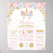 Unicorn 1st Birthday Milestone Poster geboorte Sta (Voorkant)