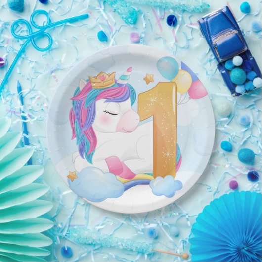 Unicorn 1st Birthday Papieren Bordje (Feest)