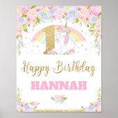Unicorn 1st Birthday Party Welcome Poster Sign (Voorkant)