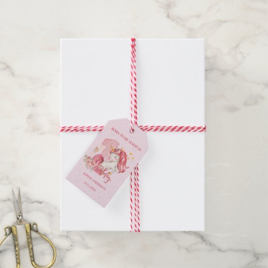 Unicorn 1st Birthday Pink Little Girl  Cadeaulabel (Met Touw)