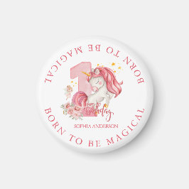 Unicorn 1st Birthday Pink Little Girl  Magneet