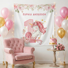 Unicorn 1st Birthday Pink Little Girl  Wandkleed