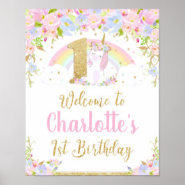 Unicorn 1st Birthday Rainbow Welcome Poster Sign