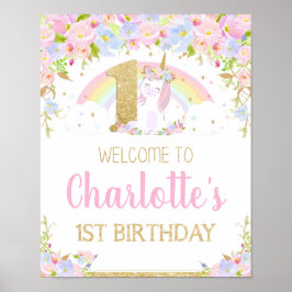 Unicorn 1st Birthday Rainbow Welcome Poster Sign