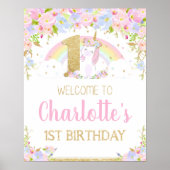 Unicorn 1st Birthday Rainbow Welcome Poster Sign (Voorkant)