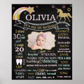 Unicorn 1st First Birthday chalkboard poster (Voorkant)