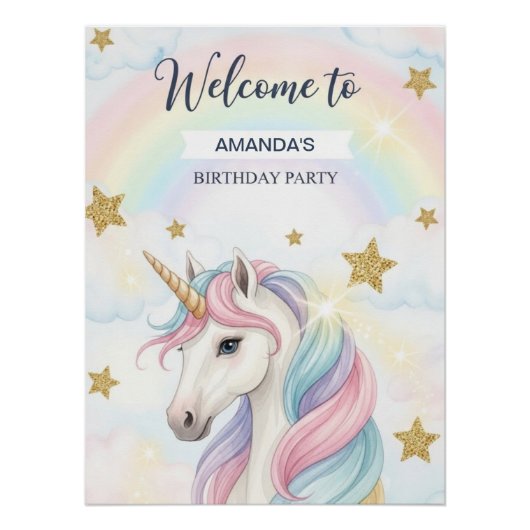 Unicorn 1stBirthday Party Personalized Welcome Perfect Poster (Voorkant)