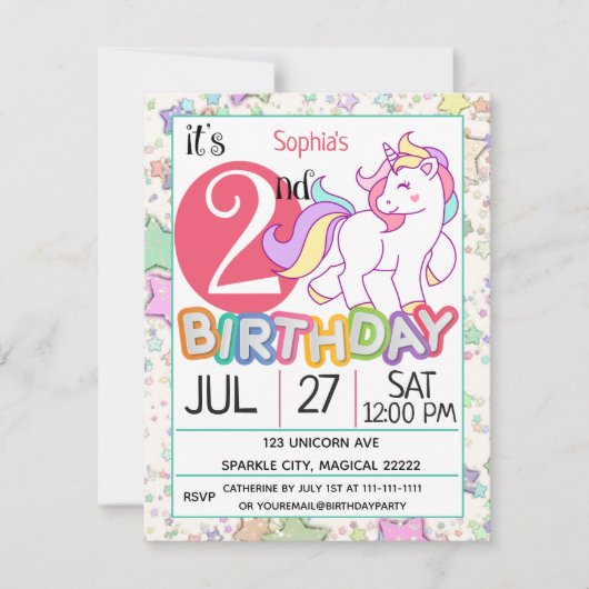 Unicorn 2e verjaardag kaart (Voorkant)