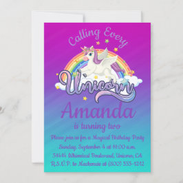 Unicorn 2e verjaardag Magische Whimiscal Invitatio Kaart