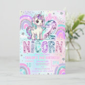 Unicorn 2nd Birthday Two-nicorn Rainbow Glitter Kaart (Staand voorkant)