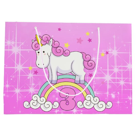 Unicorn 3rd Birthday Groot Cadeauzakje (Achterkant)