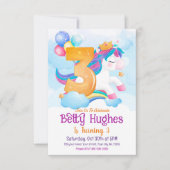 Unicorn 3rd Birthday Invitation Kaart (Voorkant)