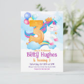 Unicorn 3rd Birthday Invitation Kaart (Staand voorkant)