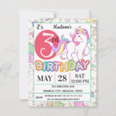Unicorn 3rd Birthday Party Invitation Kaart (Voorkant)
