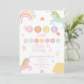Unicorn 4e verjaardag Uitnodiging (Staand voorkant)