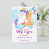 Unicorn 4e verjaardag Uitnodiging (Staand voorkant)