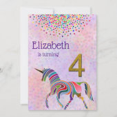 Unicorn 4e verjaardag uitnodiging glitter confetti (Voorkant)