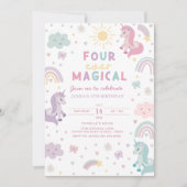 Unicorn 4th Birthday Invitation. Editable Rainbow  Kaart (Voorkant)