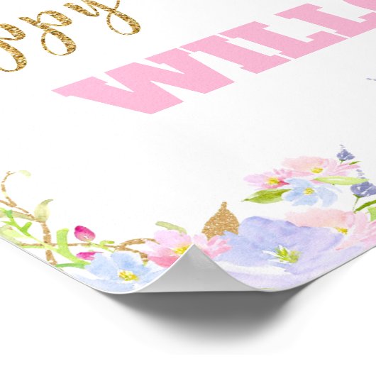 Unicorn 4th Birthday Party Welcome Poster Sign (Hoek)