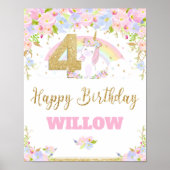 Unicorn 4th Birthday Party Welcome Poster Sign (Voorkant)