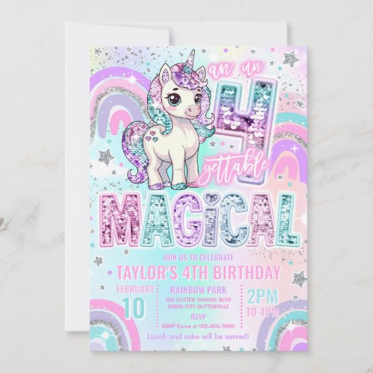 Unicorn 4th Birthday Un-fourgettable Magical Kaart (Voorkant)