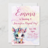 Unicorn 4th Birthday, Unicorn Party Kaart (Voorkant)