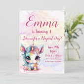 Unicorn 4th Birthday, Unicorn Party Kaart (Staand voorkant)