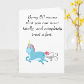 Unicorn 50th Birthday Trust a Fart Humor 50 Kaart (Gele Bloem)
