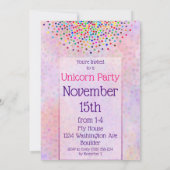 Unicorn 5e verjaardag uitnodiging glitter confetti (Achterkant)