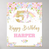 Unicorn 5th Birthday Party Welcome Poster Sign (Voorkant)