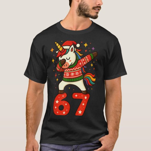 Unicorn 67 Meme Six Seven Funny Christmas  T-shirt (Voorkant)