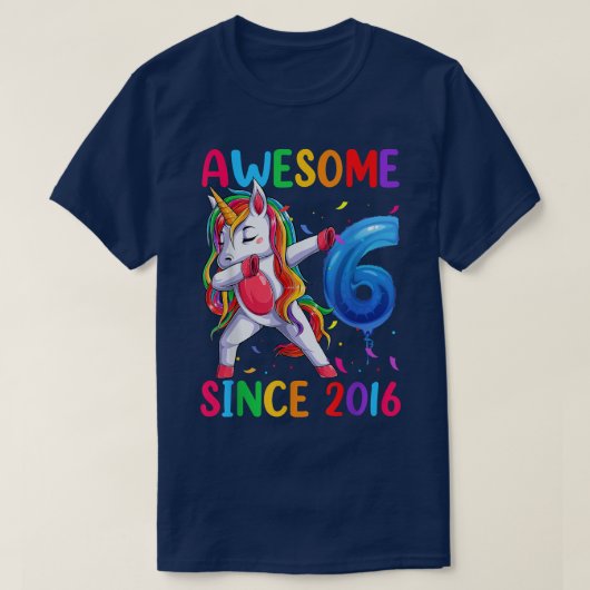 Unicorn 6e geboortedag, Geweldige 6 S T-shirt (Design voorkant)
