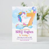 Unicorn 7e verjaardag Uitnodiging (Staand voorkant)