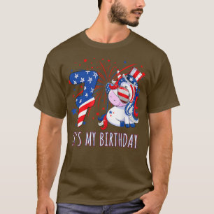 Unicorn 7e verjaardag vierde juli jongstleden jong t-shirt