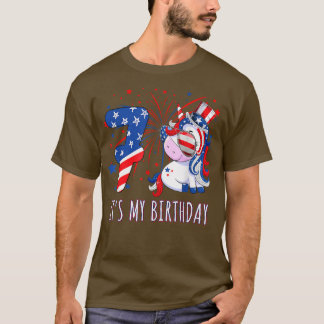 Unicorn 7e verjaardag vierde juli jongstleden jong t-shirt