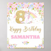 Unicorn 8th Birthday Party Welcome Poster Sign (Voorkant)