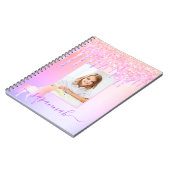 Unicorn aangepaste foto glitter roze regenboogvonk notitieboek (Linkerzijde)