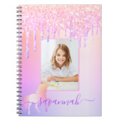Unicorn aangepaste foto glitter roze regenboogvonk notitieboek (Voorkant)