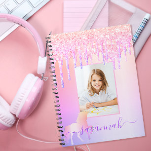 Unicorn aangepaste foto glitter roze regenboogvonk notitieboek