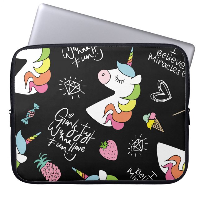 Unicorn, aardbei, ananas, ijsschets laptop sleeve (Voorkant)