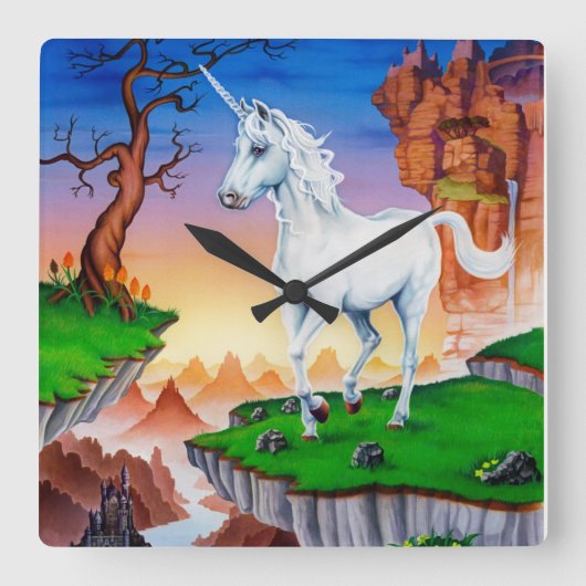 Unicorn acrylic wall clock vierkante klok (Voorkant)