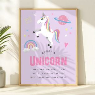 Unicorn Adoptie Meisjes Verjaardag Adoptie Station Poster