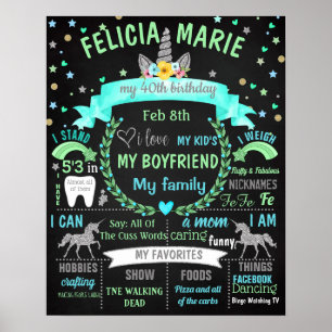 Unicorn Adult Birthday-schaakbord Poster