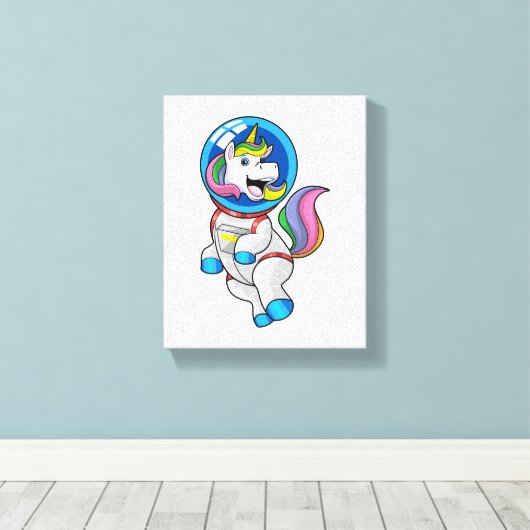 Unicorn als astronaut in de ruimte canvas afdruk (Insitu (Houten vloer))